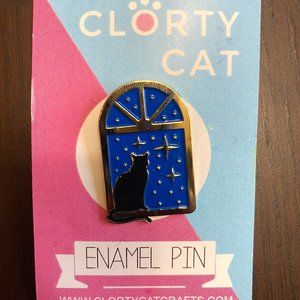 Clorty Cat Crafts Black Cat at Window Enamel Pin